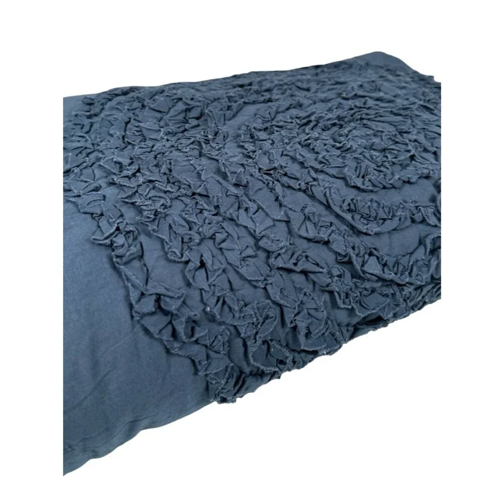 Welt Elm Navy Blue Ruffled Circle 100% Cotton Home Bedding Quilt 68inx 88in